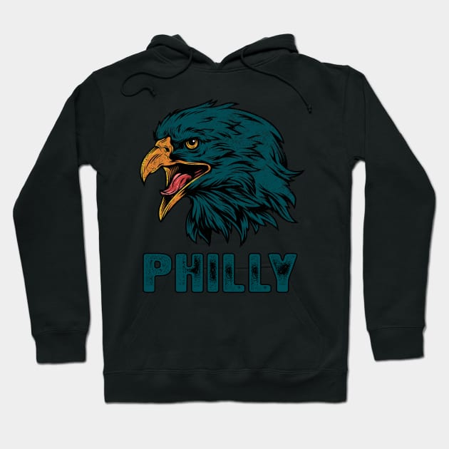 Vintage Eagle Face Head Philly Game Day For Philadelphia Football Fans Hoodie by Hong Lien 